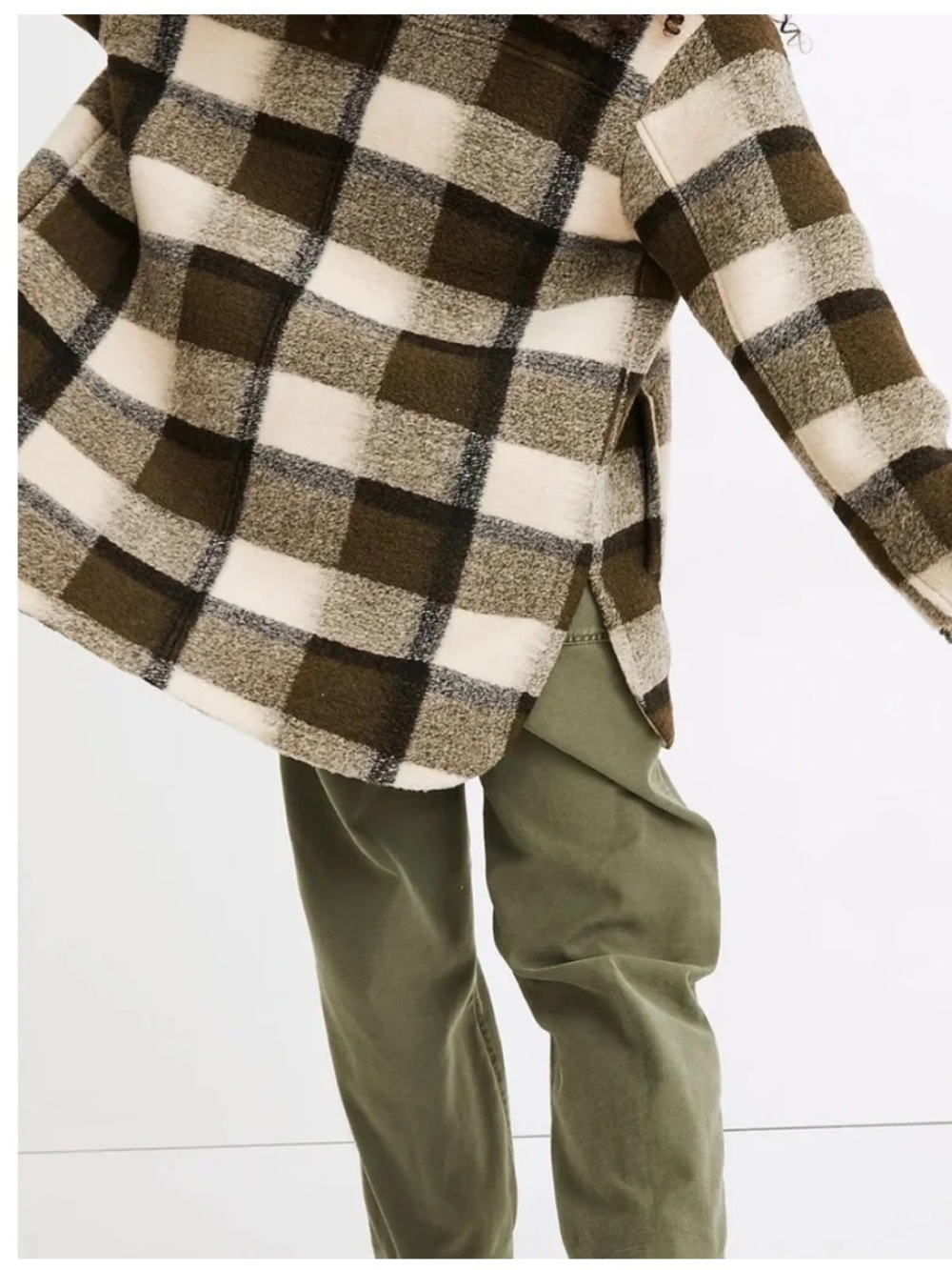 Madewell Plaid Sherpa Shacket in Olive & Cream - Picture 3 of 7